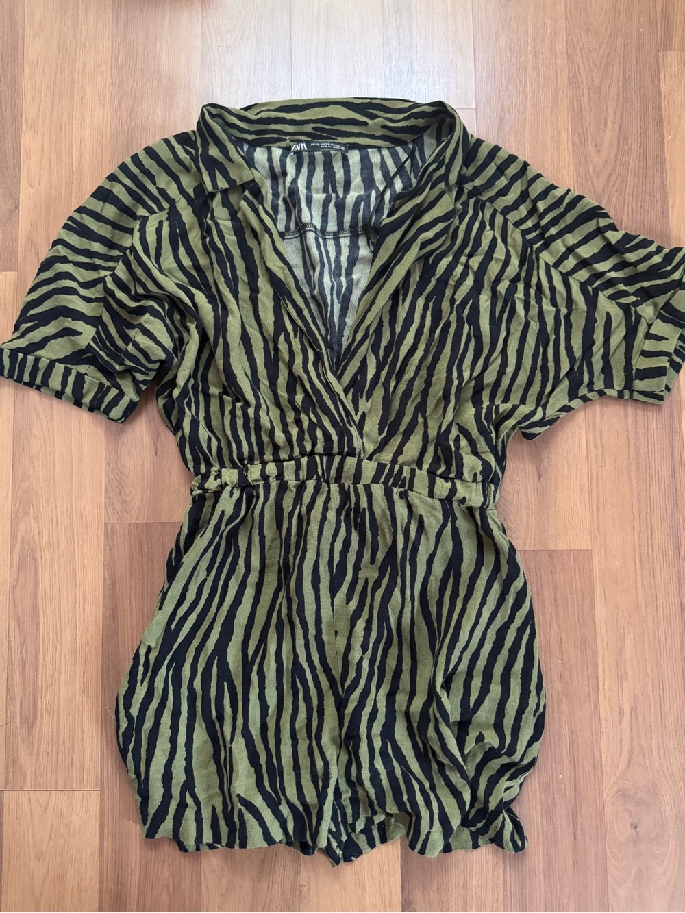 Zara Olive & Black Zebra-Print Romper